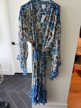 MISA Los Angeles Blue Floral Wrap Dress